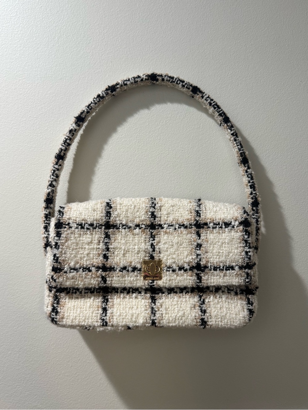 Anine Bing Cream and Black Tweed Shoulder Bag
